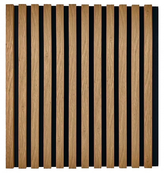 Акустичен панел с 3D MDF ламели 30/18/2750mm, цвят Натурален дъб и подложка от PET филц с фуга 20 мм - 600/2750mm