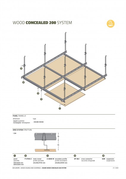 Дървесни тавани CBI EUROPE - SOUND WOOD CONCEALED 200