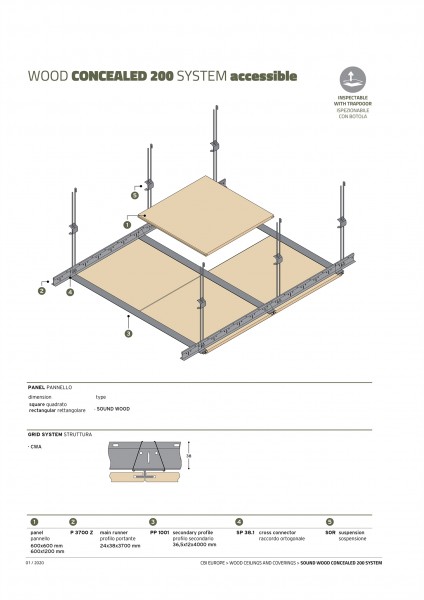 Дървесни тавани CBI EUROPE - SOUND WOOD CONCEALED 200